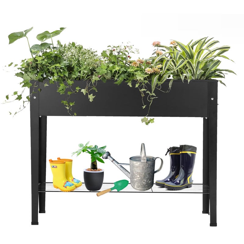 VEOAY Piksedo Raised Garden Bed, Elevated Planter Metal Plant Box with Legs Standing Garden Stand Drainage Holes Frosted Black - Image 1