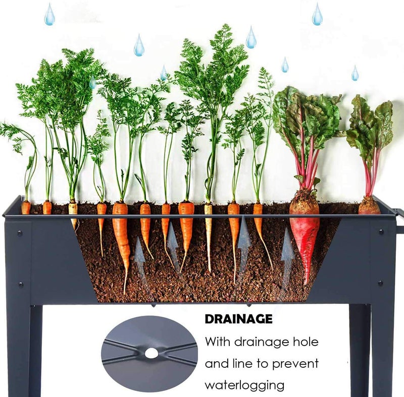 VEOAY Piksedo Raised Garden Bed, Elevated Planter Metal Plant Box with Legs Standing Garden Stand Drainage Holes Frosted Black - Image 3