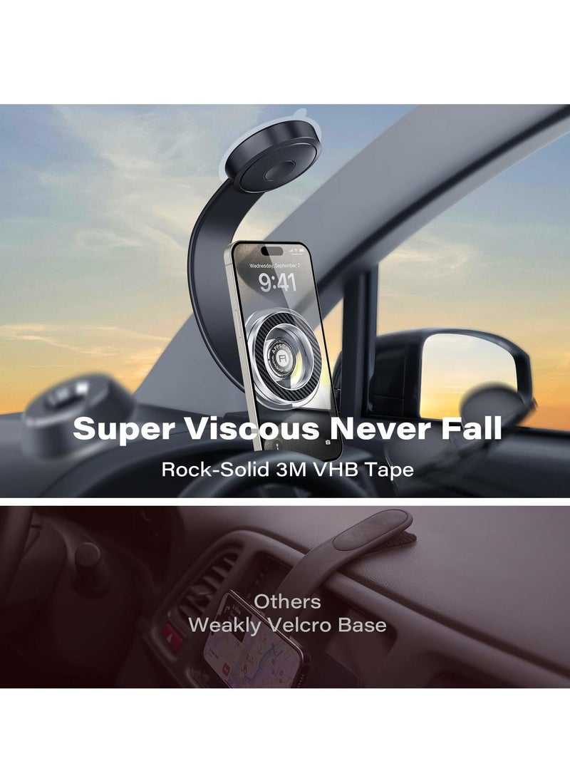 Car Mount For Magsafe, 360 Rotatable Dashboard Magnetic Phone Holder for Car Strong Magnets, Bendable Memory Alloy for Cell Phone Dashboard Windshield Phone Holder Mount for iPhone Android