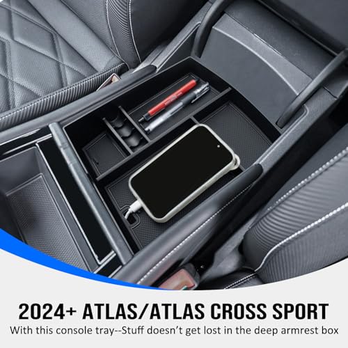TOPINSTALL 25 New Console Organizer Compatible with 2024 2025 VW Atlas/Atlas Cross Sport Accessories, Armrest Box Storage Console Tray with Coin Holder Insert Interior Accessories - Image 3