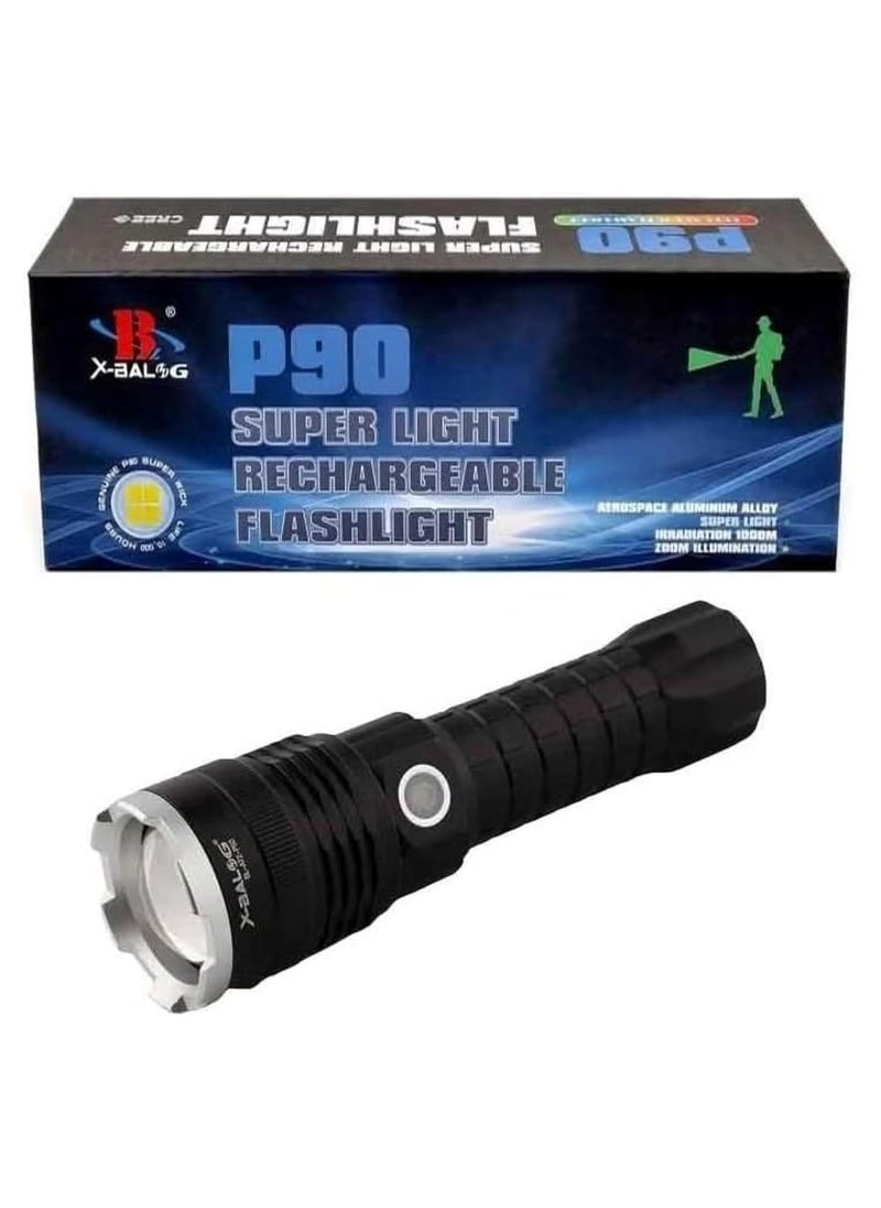 Generic P 90 Super Light Rechargeable Flashlight 90000 High Lumens, High Power Led Flashlight, XHP70.2 Powerful with Zoomable, 5 Modes, IPX7 Waterproof, Flashlight for Camping, Hiking, Emergencies  - Image 1