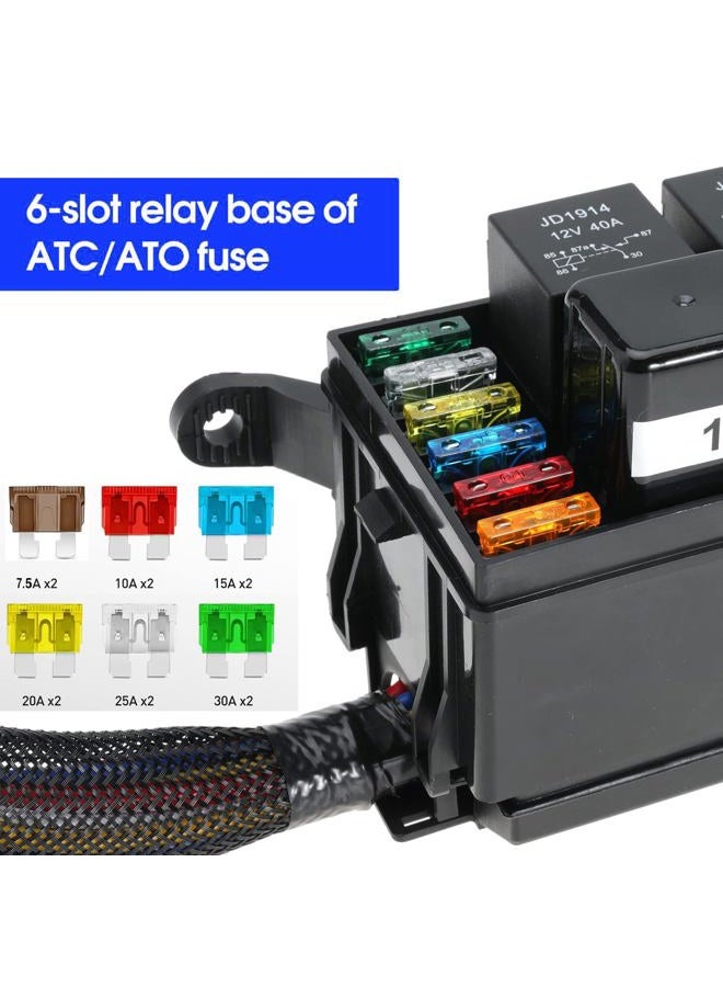 Gebildet 12V Fuse and Relay Box with 5pcs 5-Pin JD1914 40A Relay and 1pc 4-Pin Relay 6 ATC/ATO Blade Fuse, Universal Waterproof Fuse Relay Box for Automotive Car Truck Marine Boat - Image 2