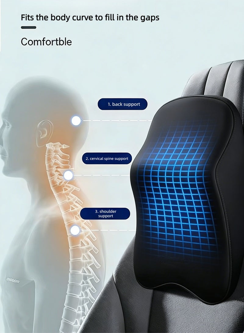 Haidue 2PCS Black Car Neck Pillow & Lumbar Support Set - Ergonomic 3-Point Memory Foam Cushion for Neck/Back Pain Relief, Adjustable Headrest & Waist Pillow for Car, Home, Office - Image 4