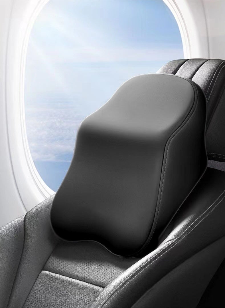 Haidue 2PCS Black Car Neck Pillow & Lumbar Support Set - Ergonomic 3-Point Memory Foam Cushion for Neck/Back Pain Relief, Adjustable Headrest & Waist Pillow for Car, Home, Office - Image 2