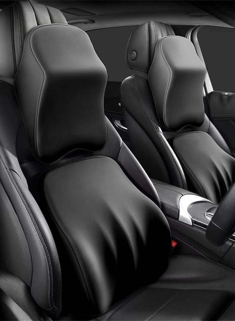 Haidue 2PCS Black Car Neck Pillow & Lumbar Support Set - Ergonomic 3-Point Memory Foam Cushion for Neck/Back Pain Relief, Adjustable Headrest & Waist Pillow for Car, Home, Office - Image 3