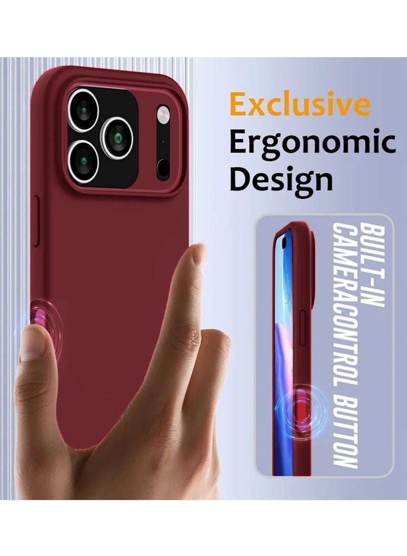 راكسوم غطاء حماية من السيليكون السائل الناعم لهاتف Apple iPhone 17 Pro Max 5G (2025) - غطاء حماية نحيف مقاوم للصدمات يغطي كامل الجسم مع بطانة من الألياف الدقيقة المقاومة للخدش ولمسة نهائية ناعمة غير لامعة - لون عنابي (MCRPSN) - Image 5