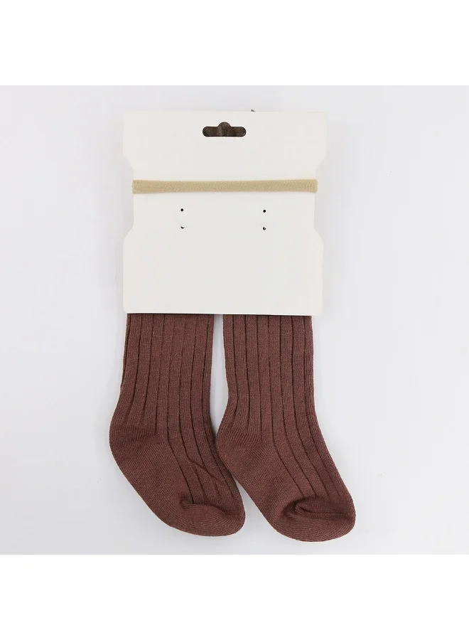 D'Daniela Mikha Socks & Ribbon Bow Set For Babies and Girls - Dark Brown