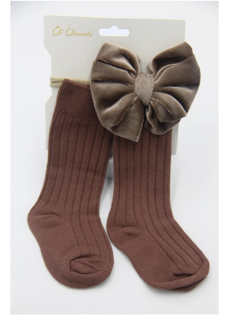 دىدانيالا Mikha Socks & Ribbon Bow Set For Babies and Girls - Dark Brown