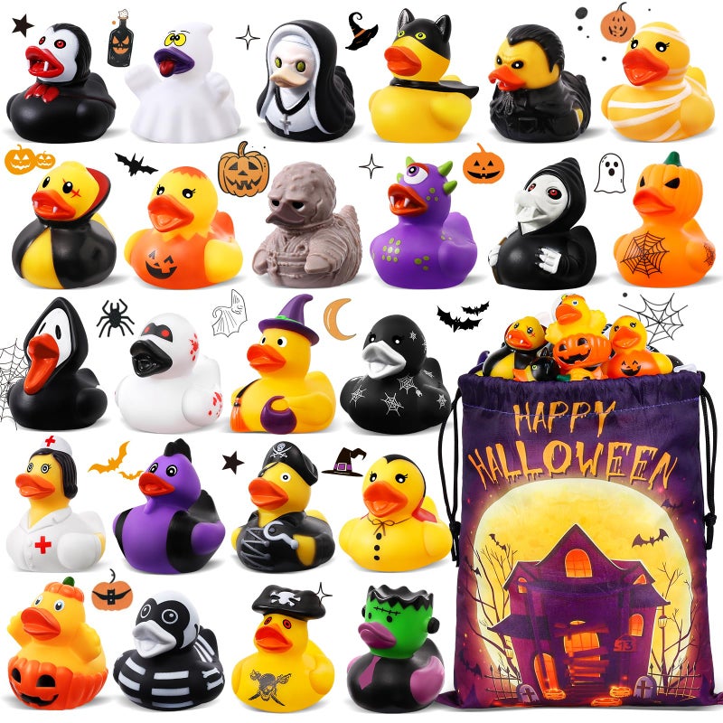 ANGGIKO 24 Pcs Halloween Rubber Ducks in Bulk with Bag Halloween Goodie Bags Fillers Stuffers Ducks for Jeeps Bath Toys Halloween Party Favors Supplies Birthday Gifts Classroom Prizes for Kids - Image 2