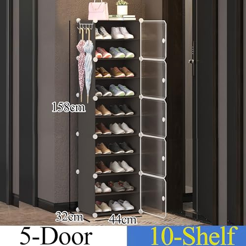 AYSIS 𝟏𝟎 𝐒𝐡𝐞𝐥𝐟 DIY Shoe Rack Box Organizer | Multi-Purpose Plastic Shoe Rack for Home | Home Storage Shoe Rack with Door for Entryway, Chappal Slipper Sandals Shoe Stand【Grey, 10-Shelf-5-Door】 - Image 2