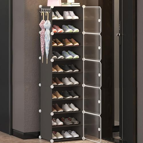 AYSIS 𝟏𝟎 𝐒𝐡𝐞𝐥𝐟 DIY Shoe Rack Box Organizer | Multi-Purpose Plastic Shoe Rack for Home | Home Storage Shoe Rack with Door for Entryway, Chappal Slipper Sandals Shoe Stand【Grey, 10-Shelf-5-Door】 - Image 1