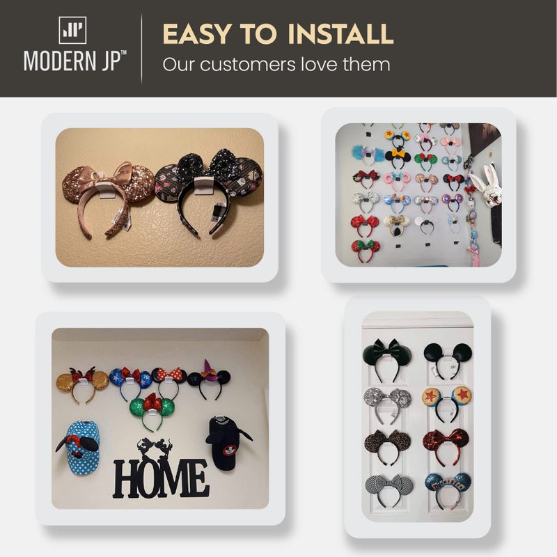 Modern JP Adhesive Hooks for Disney Ears (8-Pack) - Minimalist Disney Ear Holder, No Drilling Headband Holder Design, Strong Hold Headband Organizer - USA Patented, Clear - Image 2