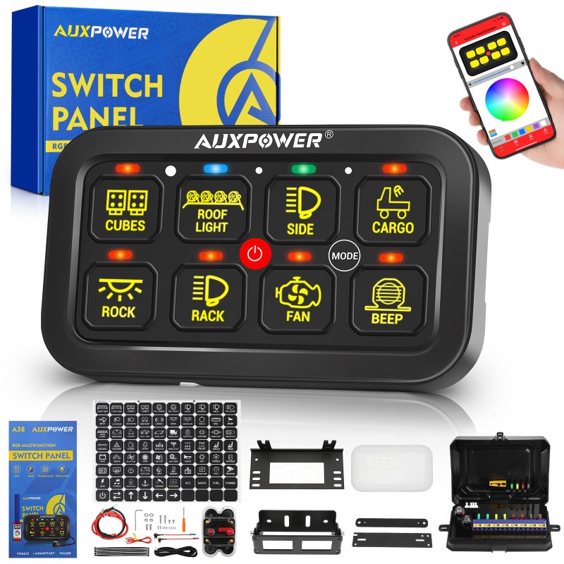 Auxpower RGB 8 Gang Switch Panel with App Control Turn OnOff Momentary Pulsed Multifunction 12V Switch Panel for Truck Circuit Control Relay System Switch Panel Waterproof for Car Boat Truck RV - Image 3