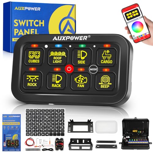 Auxpower RGB 8 Gang Switch Panel with App Control Turn OnOff Momentary Pulsed Multifunction 12V Switch Panel for Truck Circuit Control Relay System Switch Panel Waterproof for Car Boat Truck RV - Image 1
