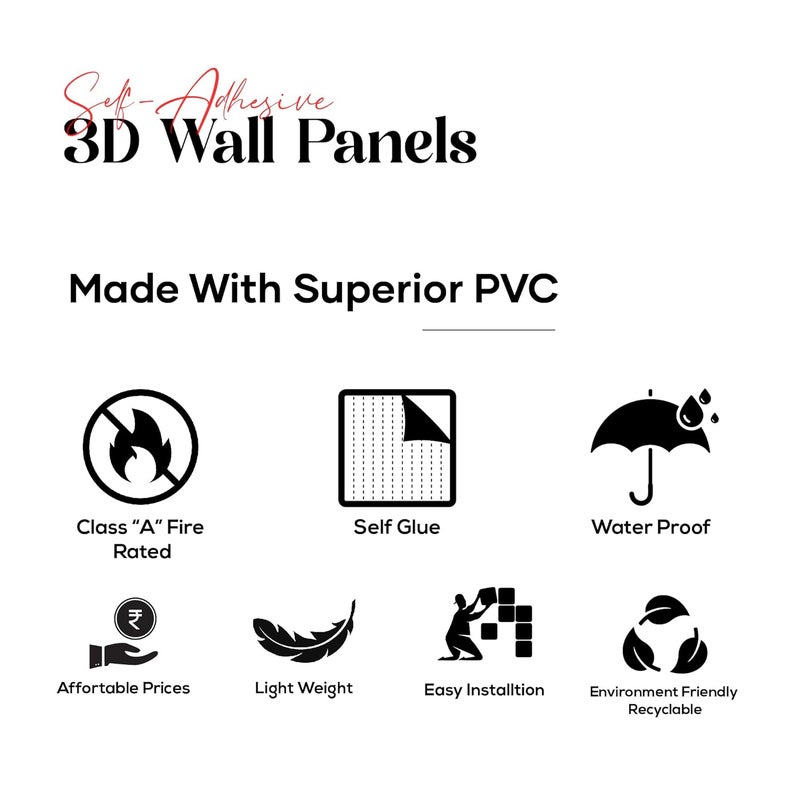 ELEVATE INTERIOR ألواح حائط ثلاثية الأبعاد ذاتية اللصق ملصقات PVC لأجل المنزل، غرفة المعيشة، المقاهي (تغطية مساحة 2.5 قدم، الحجم: 1.5x1.5 قدم) عبوة من (8) - Image 5