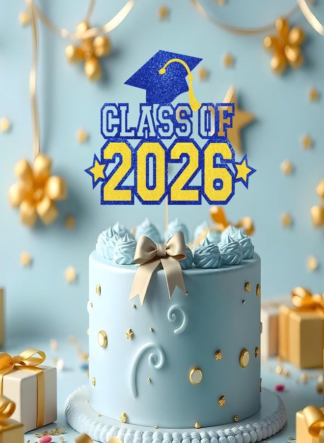 زينة كعكة لامعة لخريجي عام 2026 | زينة تهنئة بالخريجين | لوازم تزيين حفلات التخرج من المدارس الثانوية/الكليات/الجامعات لعام 2026 (أزرق وذهبي) - Image 4