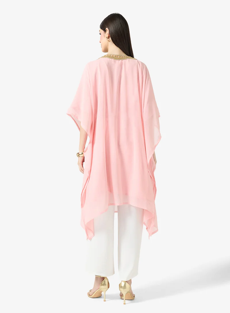 ارابيان كلوزيت Gold Embroidered Round Neck Kaftan