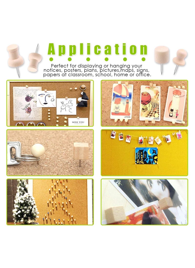 Y&D 135Pcs 6 Types Wood Push Pins Assortment Kit Wooden Head Steel Thumb Tacks Clips Decorative for Cork Boards Map Photos Calendar Home Office Craft Projects with Box  - Image 2