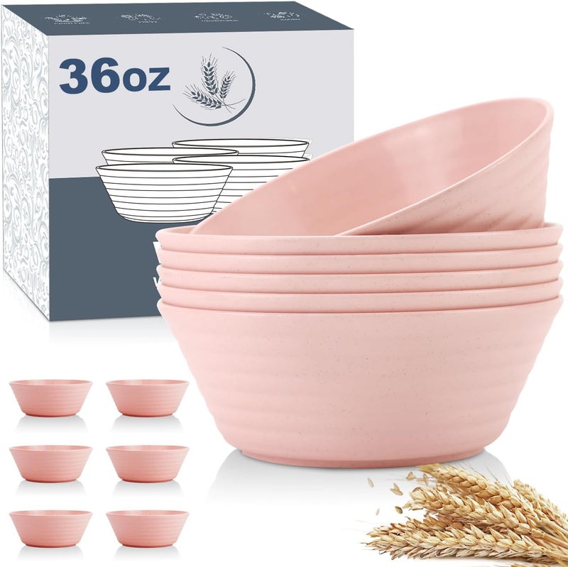 Wrova Wheat Straw Bowl Sets6 PCS Unbreakable Cereal Bowl 36 OZMicrowave and Dishwasher Safe BowlsKitchen Bowls BPA Free for Serving SoupOatmeal and Salad Sakura - Image 1