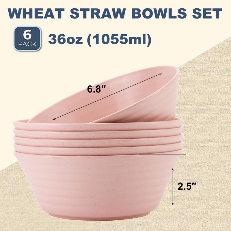 Wrova Wheat Straw Bowl Sets6 PCS Unbreakable Cereal Bowl 36 OZMicrowave and Dishwasher Safe BowlsKitchen Bowls BPA Free for Serving SoupOatmeal and Salad Sakura - Image 2