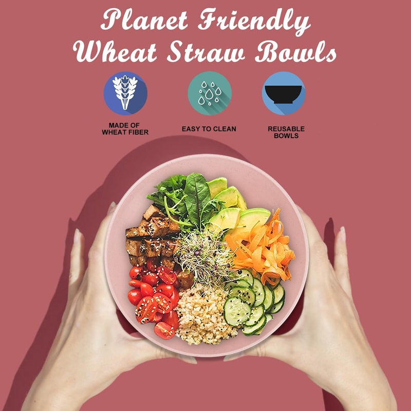 Wrova Wheat Straw Bowl Sets6 PCS Unbreakable Cereal Bowl 36 OZMicrowave and Dishwasher Safe BowlsKitchen Bowls BPA Free for Serving SoupOatmeal and Salad Sakura - Image 3