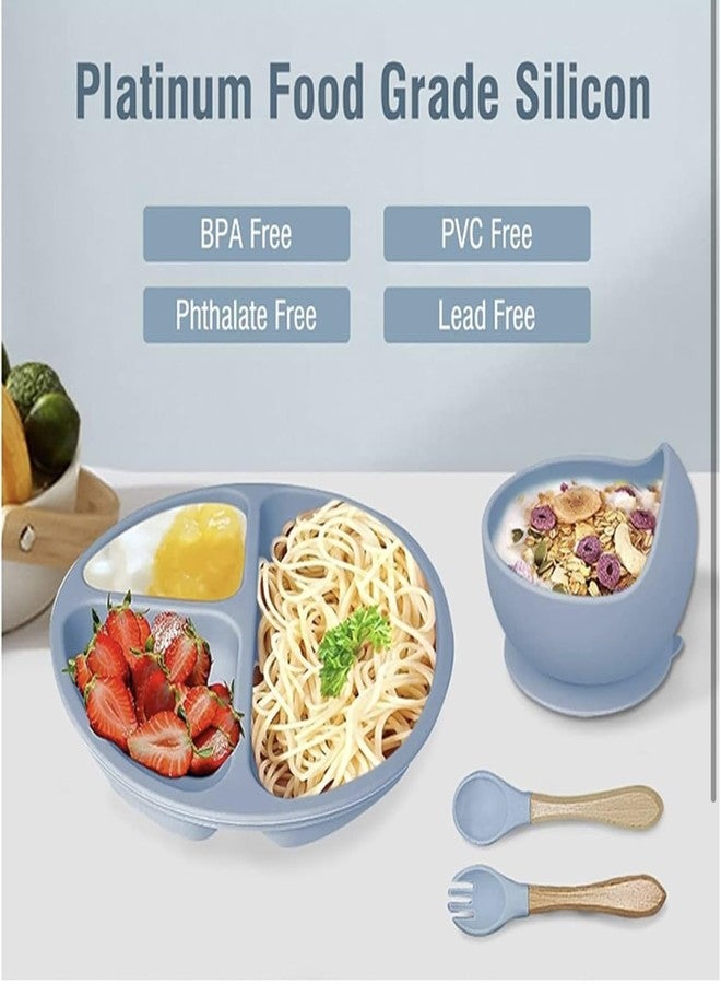 Richtots Premium Silicone Baby Feeding Set, Complete 8-Piece Baby Led Weaning Set | Baby Feeding Product,Suction Plate, Bowl,Cup, 2 Spoon, 2 Fork and Bib for Baby Sky Blue (Sky Blue) - Image 5