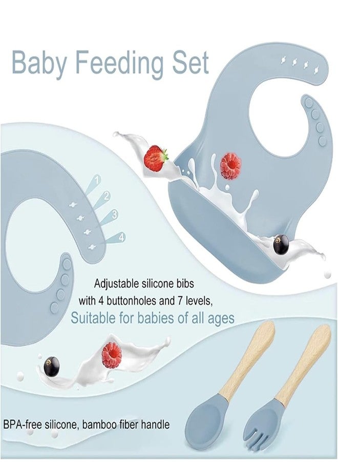Richtots Premium Silicone Baby Feeding Set, Complete 8-Piece Baby Led Weaning Set | Baby Feeding Product,Suction Plate, Bowl,Cup, 2 Spoon, 2 Fork and Bib for Baby Sky Blue (Sky Blue) - Image 3