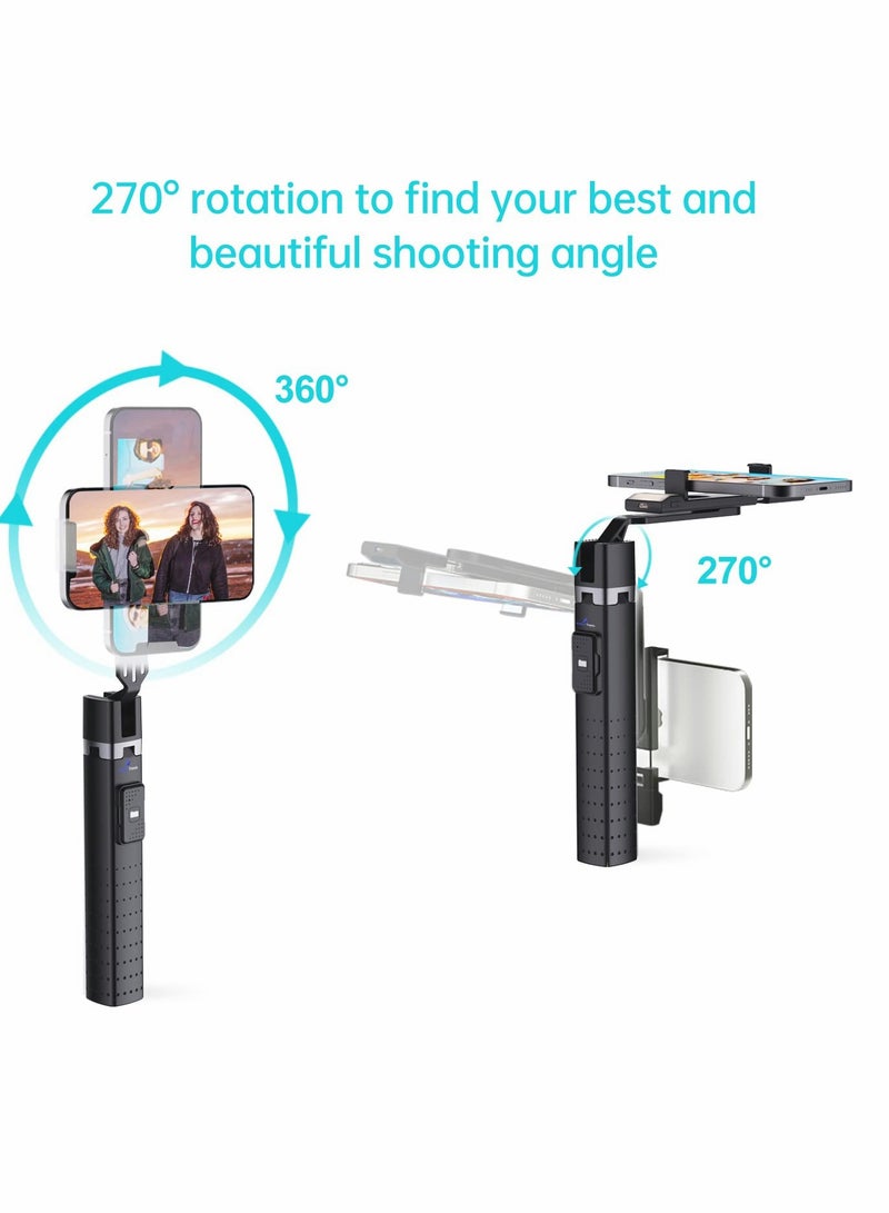 SOLARAE Selfie Stick, with Fill Light Phone Clip Tripod Quadrupod Wireless Bluetooth Remote Control Selfie Stick, Stainless Steel Expandable Compatible with All Mobile Phones (black) - Image 3