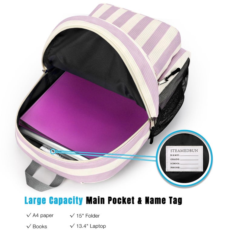 STEAMEDBUN Corduroy Kids Backpack for Girls Boys 3-8, Boys Girls Backpack for Elementary Kindergarten - Stripe - Image 3