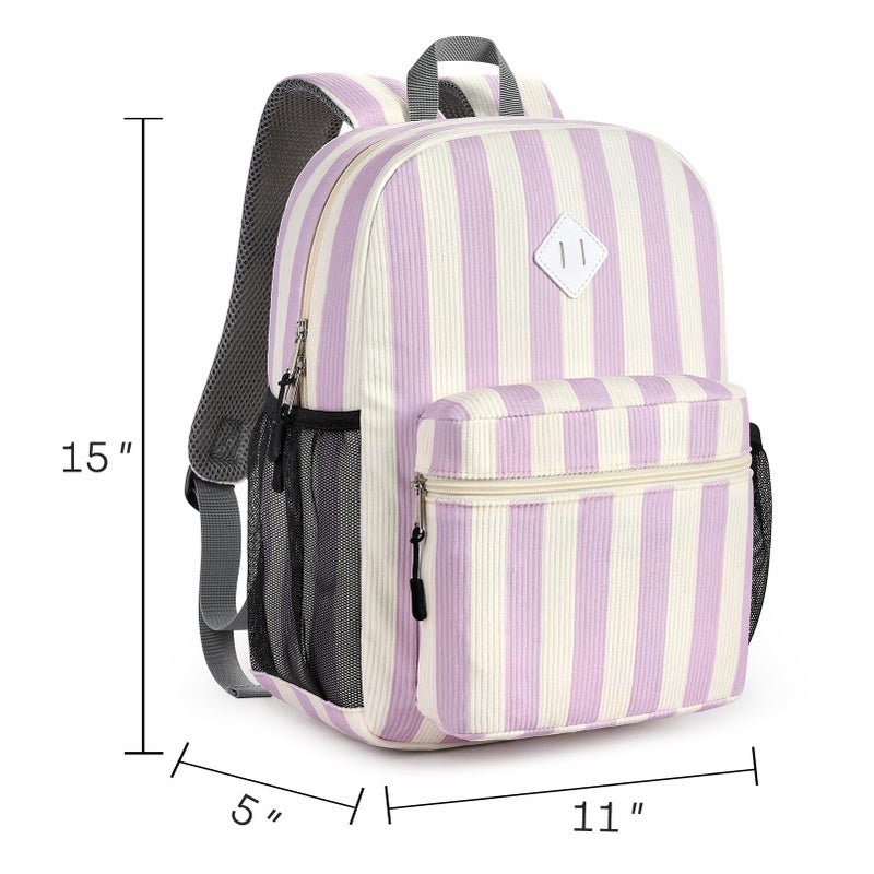 STEAMEDBUN Corduroy Kids Backpack for Girls Boys 3-8, Boys Girls Backpack for Elementary Kindergarten - Stripe - Image 2