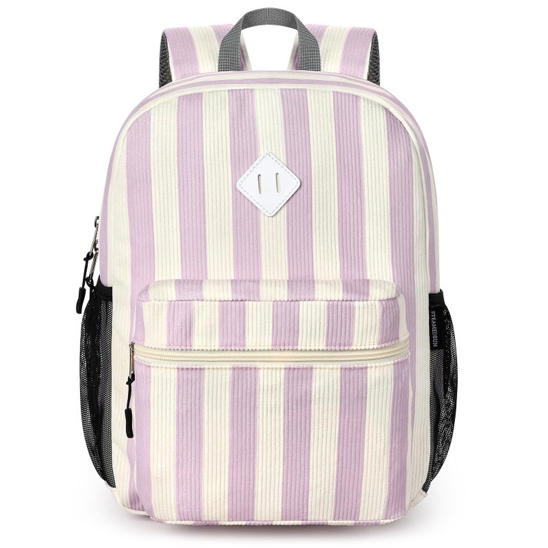 STEAMEDBUN Corduroy Kids Backpack for Girls Boys 3-8, Boys Girls Backpack for Elementary Kindergarten - Stripe - Image 1