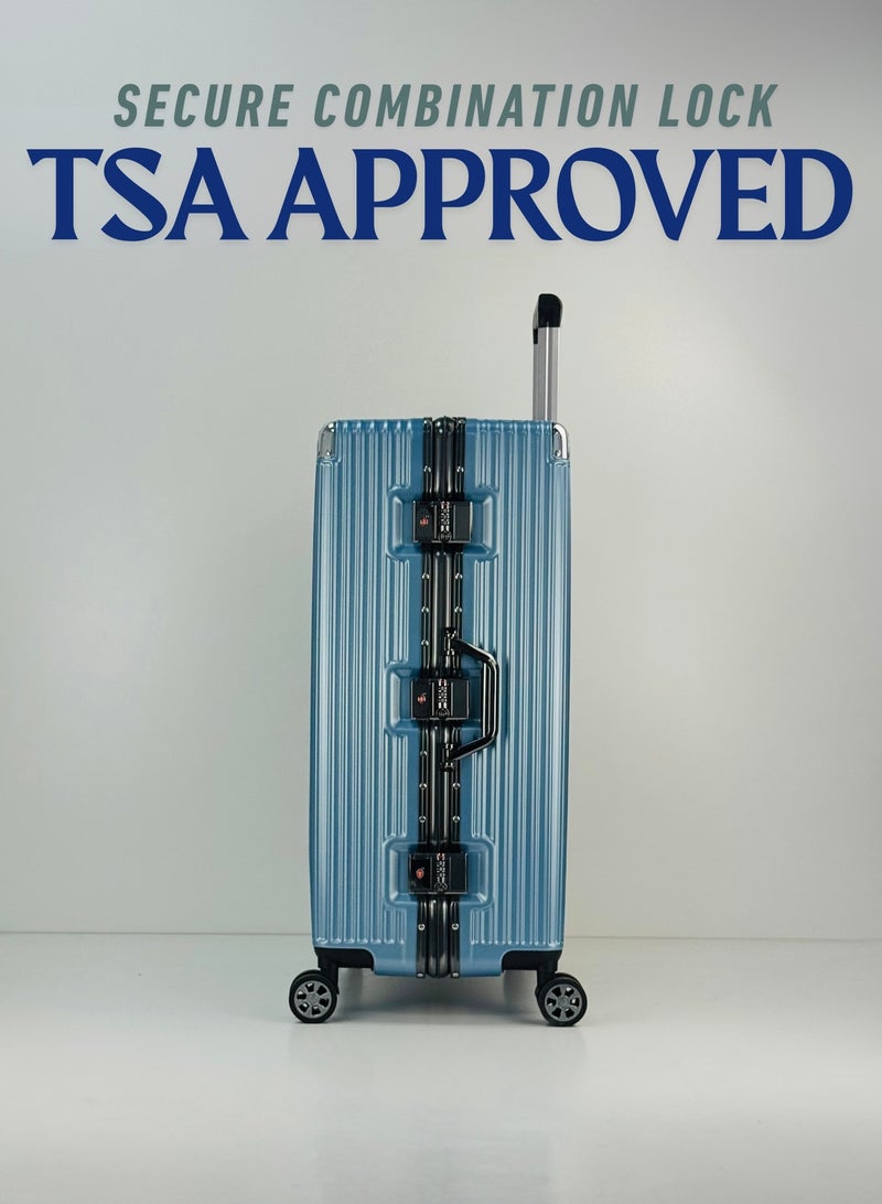 SAW & SEE Light Weight Polycarbonate Aluminum Frame Fashion Trolley Luggage Set of 3-piece Strong Hard Suit Case with Dual Strong TSA approved Lock and 4 Quite 360° Double Spinner wheels Suitcase set (Carry-on Luggage, Medium Checked Luggage and Large Checked Luggage (20-Inch/24-Inch/28-Inch)(12KG/25KG/35KG) - BLUE - Image 5