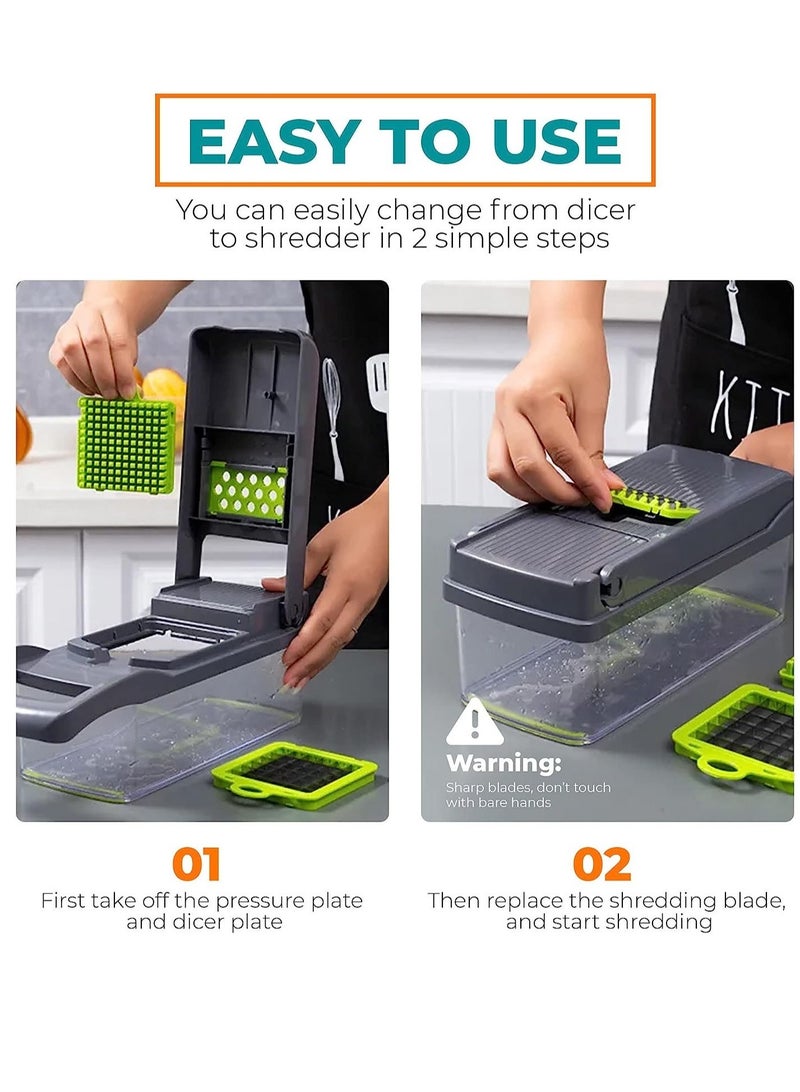 ELTRAZONE Vegetable Chopper- Multifunctional 15-in-1,Fruits Cutter Mandoline Slicer Food Chopper with Interchangeable Blades, Colander Basket,Container for Salad Potato Carrot Garli - Image 3