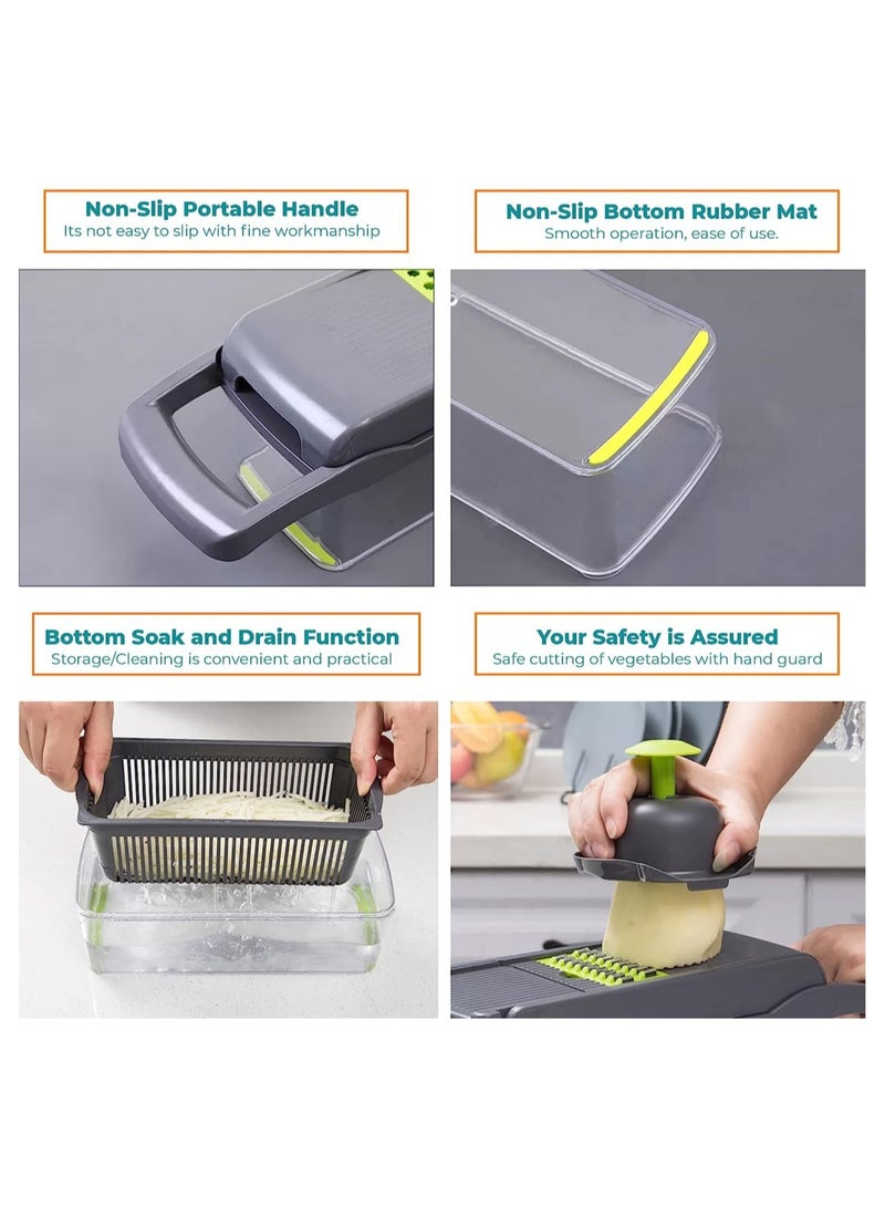 ELTRAZONE Vegetable Chopper- Multifunctional 15-in-1,Fruits Cutter Mandoline Slicer Food Chopper with Interchangeable Blades, Colander Basket,Container for Salad Potato Carrot Garli - Image 4