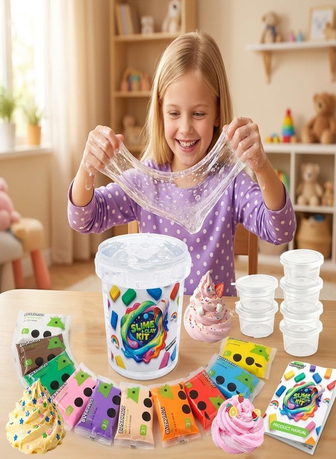 Busaurus Jumbo Slime & Clay Bucket Kit, with 17 FL OZ Clear Slime + 10 Packs Foam Clay & Add-ins, Huge Non-Sticky DIY Creative Butter Slime Toy for Girls and Boys, Gift for Kids Party Favors & Birthday Present - Image 5