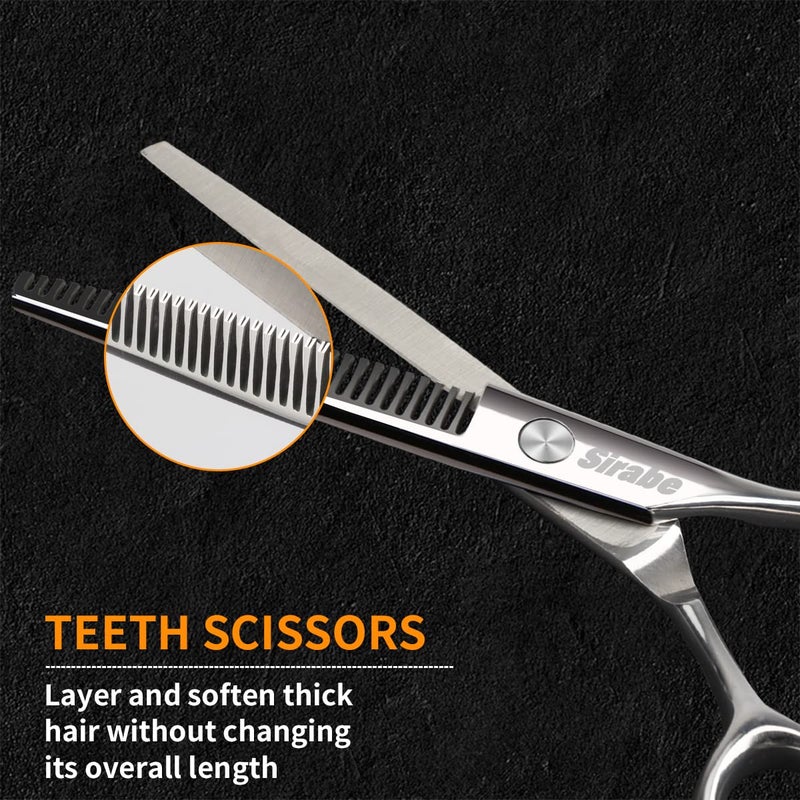 Sirabe Hair Cutting Scissors Thinning Shears Kit, 6.5 inch Professional Haircut Scissors for Beard Trimming Shaping with Comb Case, Hairdressing Shears Set - Image 3
