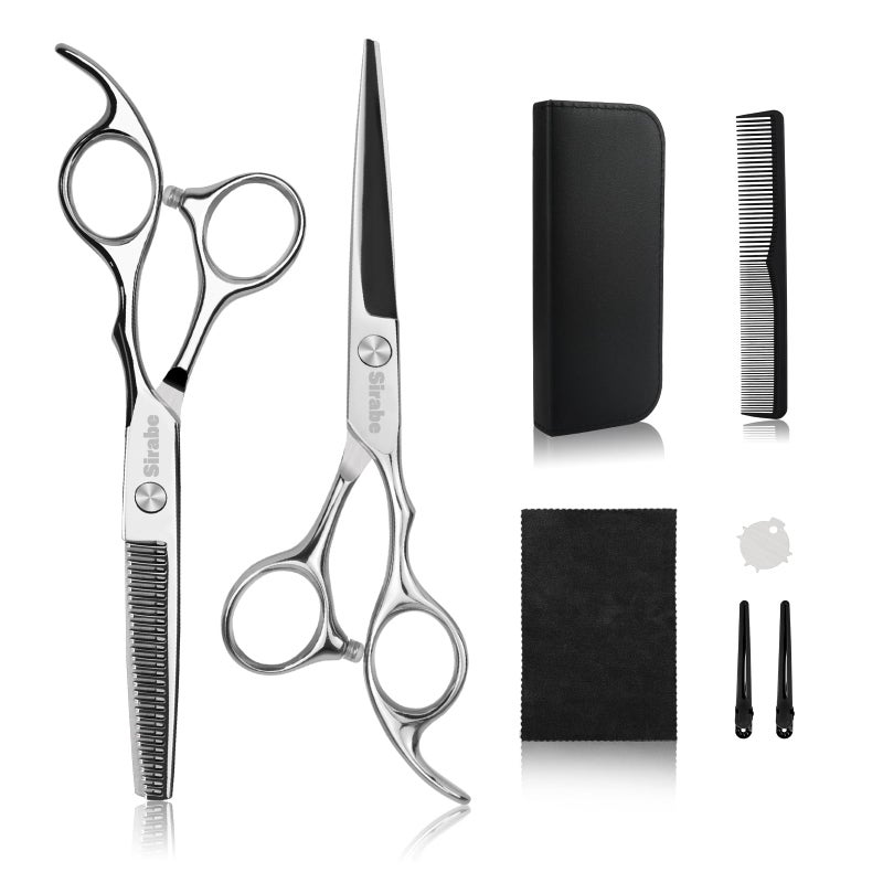 Sirabe Hair Cutting Scissors Thinning Shears Kit, 6.5 inch Professional Haircut Scissors for Beard Trimming Shaping with Comb Case, Hairdressing Shears Set - Image 1
