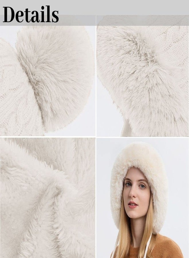 FASHIXD Winter Beanie Hats for Women with Ear Flaps Faux Fur Crochet Skull Cap Warm Outdoor Ski Snow Hats Pompoms - Image 5
