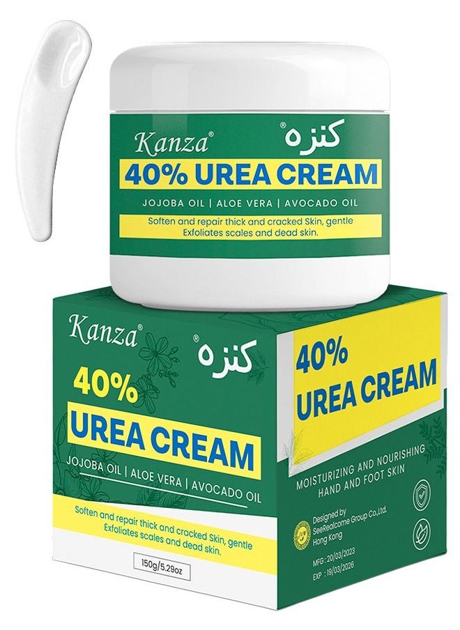 Kanza 40% Urea Cream for Cracked Feet Hands 150g Callus Remover Hand Cream Foot Cream for Cracked Foot Heels Elbows Nails Knees Skin Moisturizer Urea Lotion with Maximum Strength for Men and Women  - Image 1