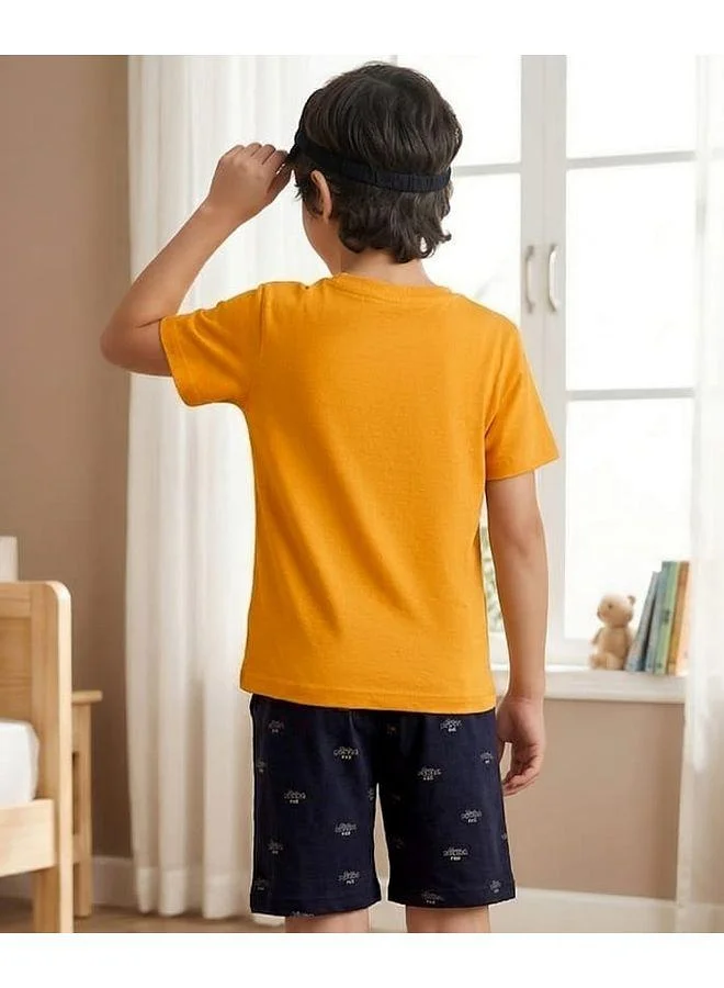 Pine Kids Pine Kids Cotton Knit Half Sleeves Short Pajama Set with Panda Print - Orange and Black