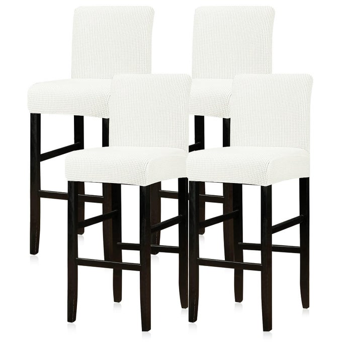 BAR STOOL COVERS SET OF 4STRETCH WASHABLE BAR STOOL SEAT COVERSREMOVABLE BAR CHAIR COVERS WITH BACKSCOUNTER HEIGHT BAR STOOL CHAIR COVERS FOR KITCHEN DINING ROOM CAFEWHITE