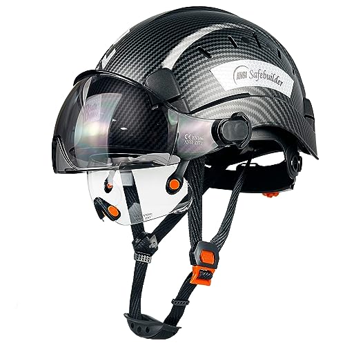 SAFEBUILDER CR062V Construction Safety Helmet with Buildin Visor ABS Hard Hat with Visor Adjustable Ventilation Hardhats Work Head Protection ANSIISEA Z891 01Matte Black Hat with CS Visors