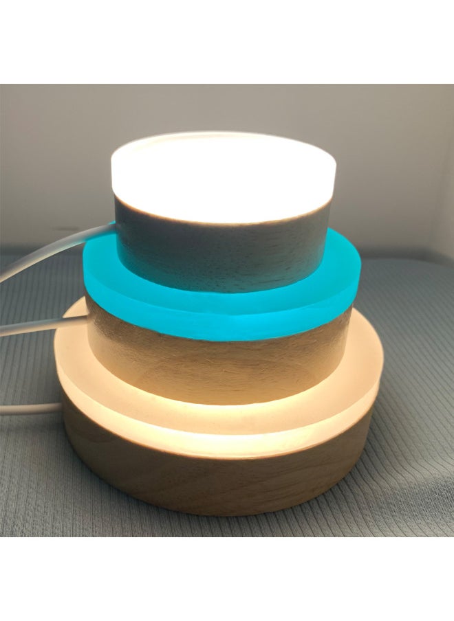 Generic Yonii Thick Plate Round Wooden Nightlight Frosted Atmosphere Light Solid Wood Base Warm Light Aromatherapy Base USB-Color:Color Light Switch With Two Buttons-Dimensions:Boxed 10cm Round Thick Plate 1m Switch Line  - Image 2