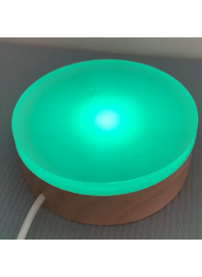 Generic Yonii Thick Plate Round Wooden Nightlight Frosted Atmosphere Light Solid Wood Base Warm Light Aromatherapy Base USB-Color:Color Light Switch With Two Buttons-Dimensions:Boxed 10cm Round Thick Plate 1m Switch Line  - Image 1