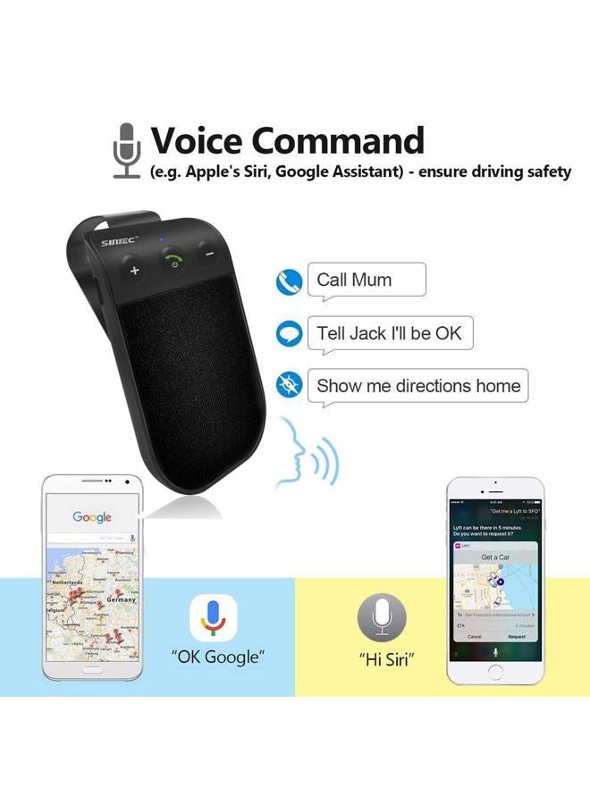 SUNITEC سماعة بلوتوث للسيارة، سماعة بلوتوث مجانية للهاتف المحمول لمجموعة السيارة، دعم تشغيل وإيقاف تلقائي، دعم مساعد الصوت سيري، مجموعة لاسلكية مع مشبك الشمس - Image 3