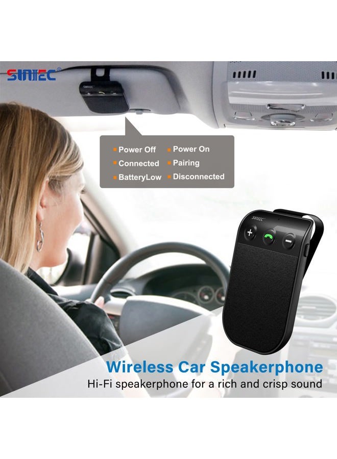SUNITEC سماعة بلوتوث للسيارة، سماعة بلوتوث مجانية للهاتف المحمول لمجموعة السيارة، دعم تشغيل وإيقاف تلقائي، دعم مساعد الصوت سيري، مجموعة لاسلكية مع مشبك الشمس - Image 5