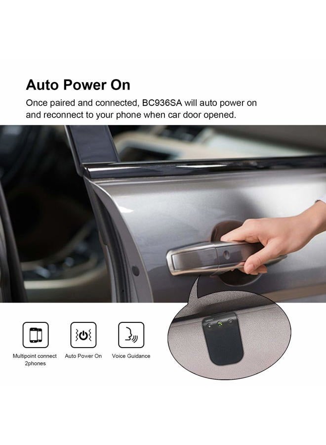 SUNITEC سماعة بلوتوث للسيارة، سماعة بلوتوث مجانية للهاتف المحمول لمجموعة السيارة، دعم تشغيل وإيقاف تلقائي، دعم مساعد الصوت سيري، مجموعة لاسلكية مع مشبك الشمس - Image 4