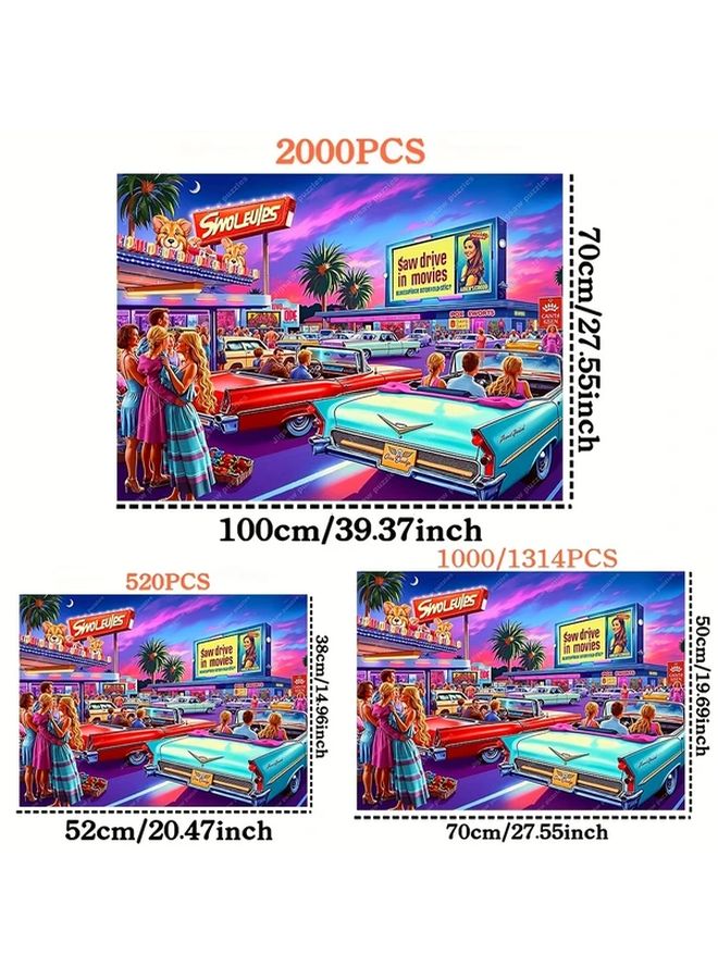 Extra Large 1000 Pcs Jigsaw Puzzle For Adults Vintage Drive In Movie Night Wall Decor 27 55x19 69 Inch - Image 4