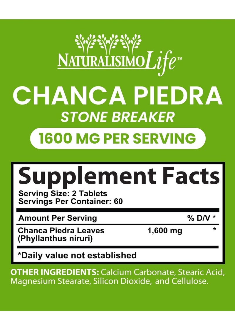 NaturalisimoLife Chanca Piedra Kidney Stone Crusher Gallbladder Support 1600 mg 120 Tablets 60 Servings  - Image 2