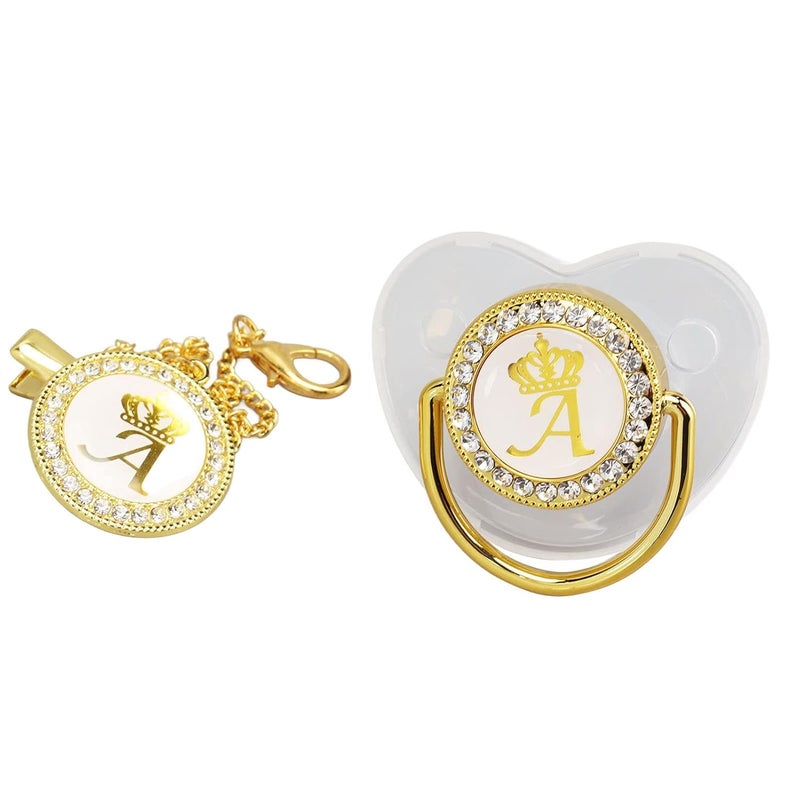 Focket Pacifier Clips Baby Girl 26 Letter Rhinestone Baby Pacifier with Name Initial Letter Curved Bling Pacifier for Girl Newborn Baby Girl Pacifiers Clips Baby Shower Birthday Gifts A - Image 1